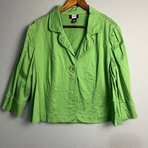 Studio 1940 Green 3/4 Sleeve Single Button Front Blazer‎ Jacket Plus Sz XL Artsy